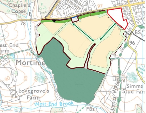 MWE 350 homes and pitches site also showing West Berks land in red