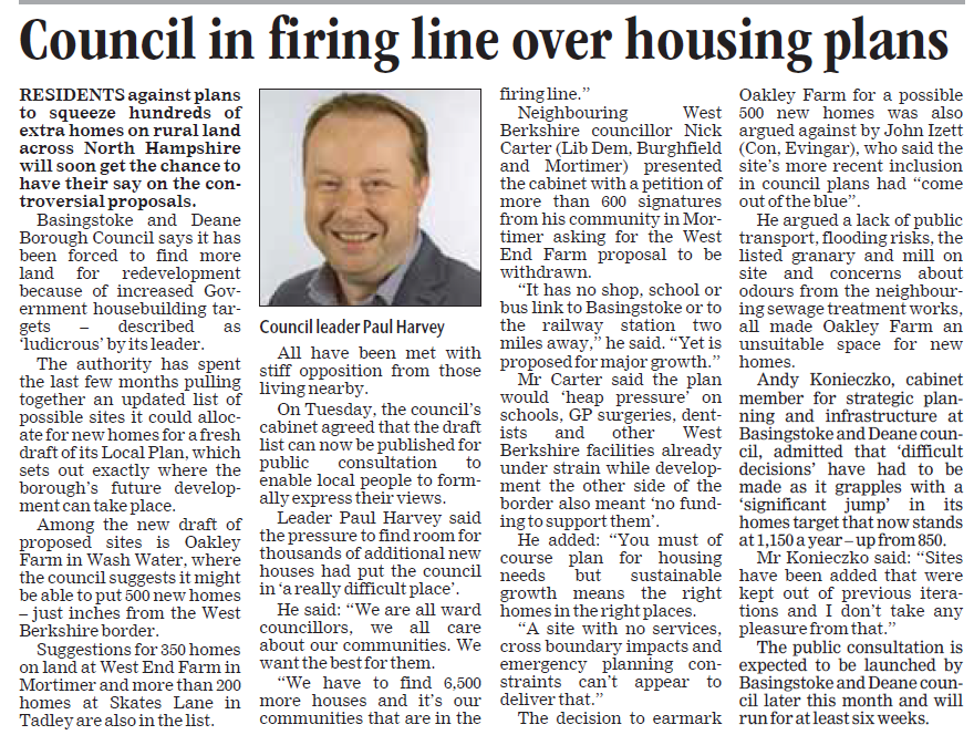 Local newspaper coverage of the Basingstoke & Deane Cabinet meeting on 11 November 2025