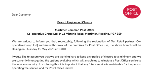 Post Office closure notice